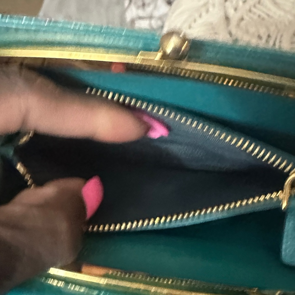 Miu Miu Teal Crocodile-Embossed Wallet - Picture 12 of 16